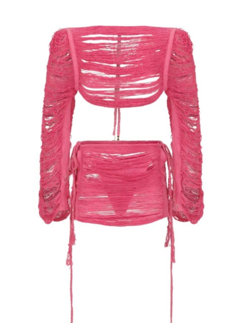 NWOT Hot Pink Fringe Knit Two-Piece Set